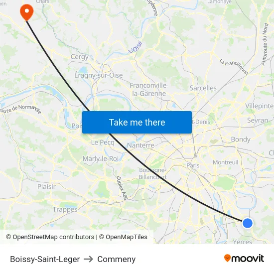 Boissy-Saint-Leger to Commeny map