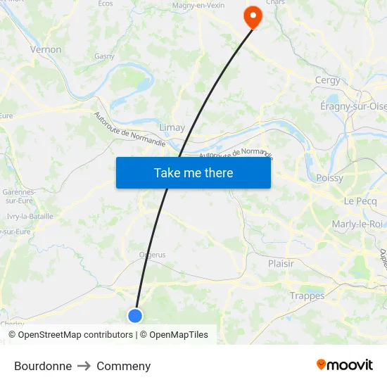 Bourdonne to Commeny map