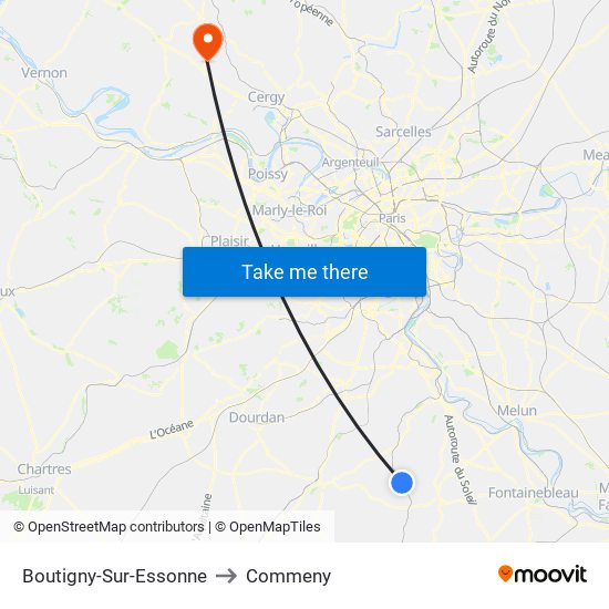 Boutigny-Sur-Essonne to Commeny map