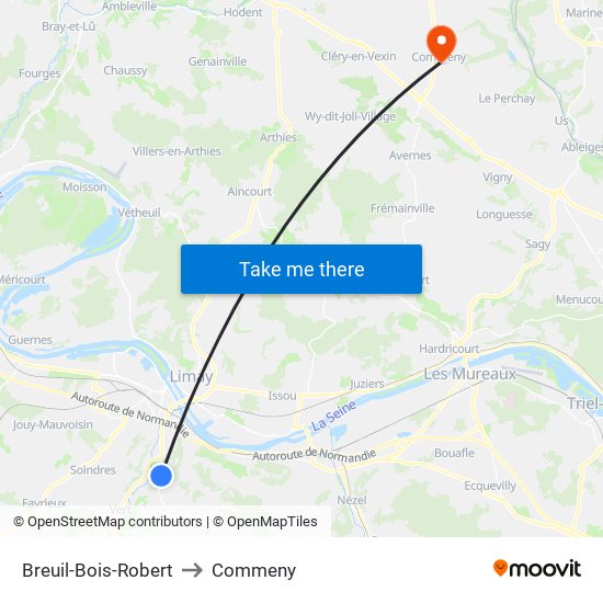 Breuil-Bois-Robert to Commeny map