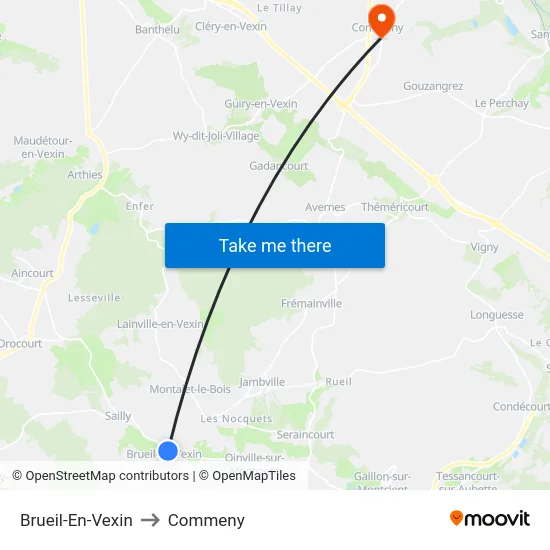 Brueil-En-Vexin to Commeny map
