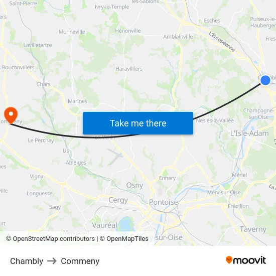 Chambly to Commeny map