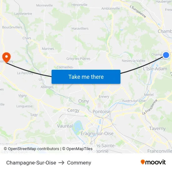 Champagne-Sur-Oise to Commeny map