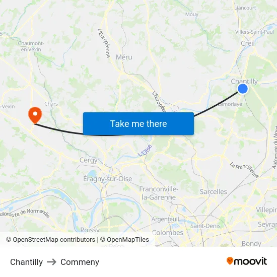 Chantilly to Commeny map