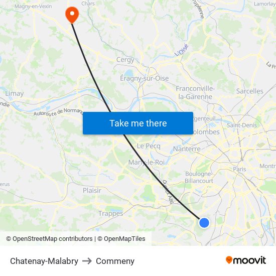 Chatenay-Malabry to Commeny map