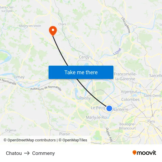 Chatou to Commeny map