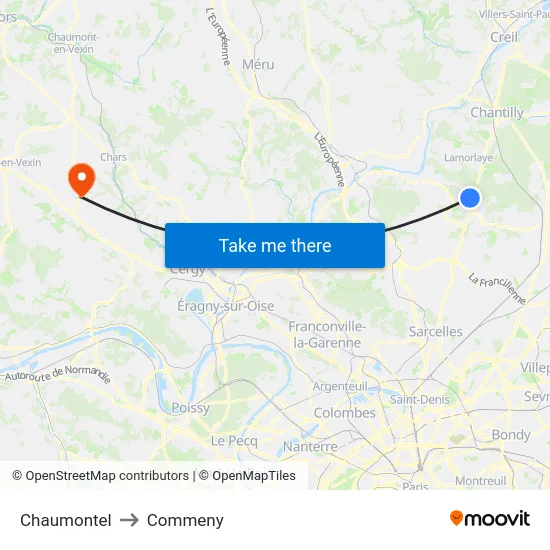 Chaumontel to Commeny map