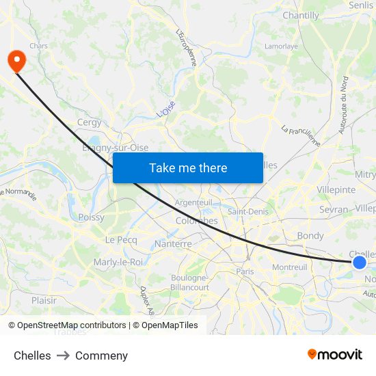 Chelles to Commeny map