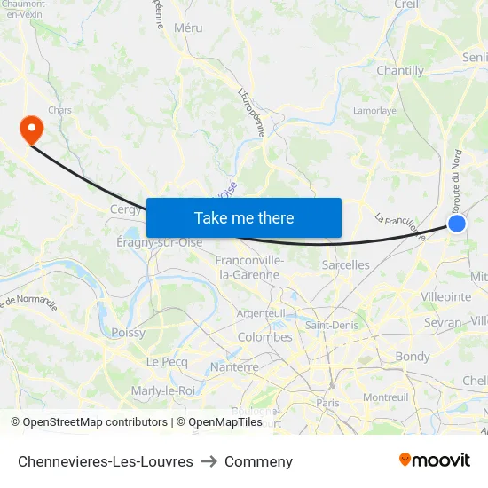 Chennevieres-Les-Louvres to Commeny map