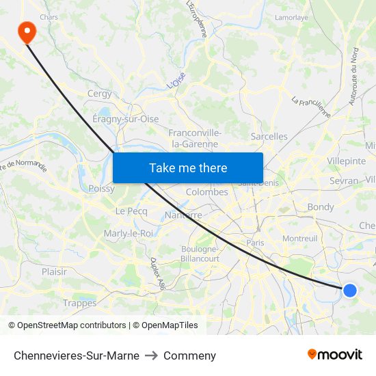 Chennevieres-Sur-Marne to Commeny map