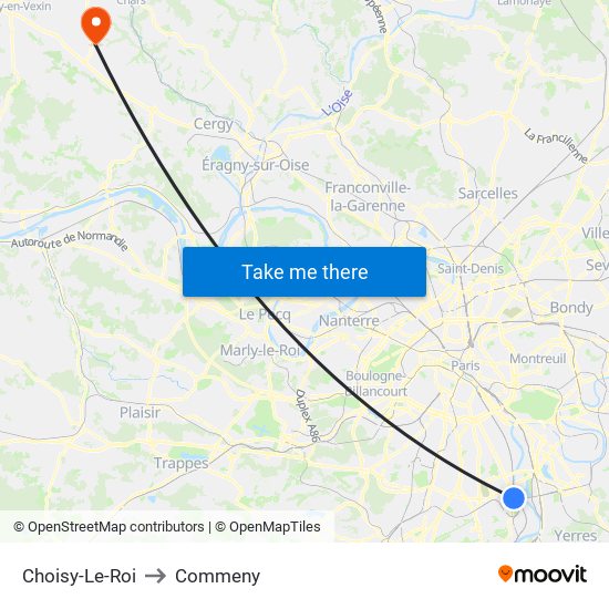 Choisy-Le-Roi to Commeny map