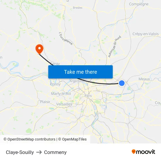 Claye-Souilly to Commeny map