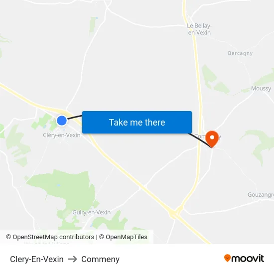 Clery-En-Vexin to Commeny map