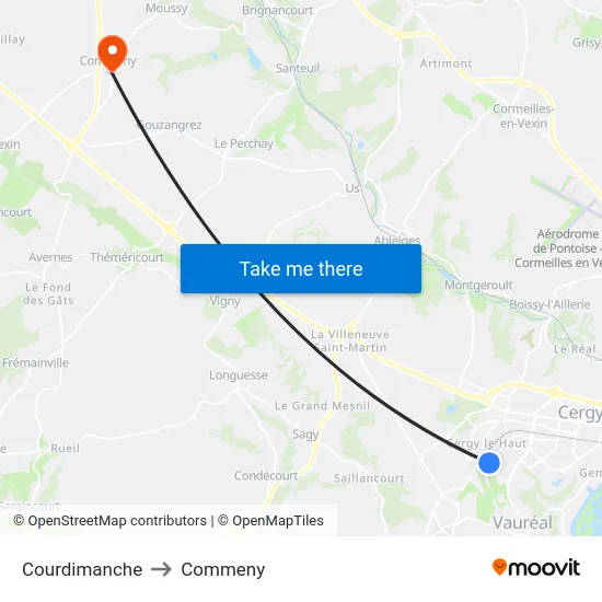 Courdimanche to Commeny map