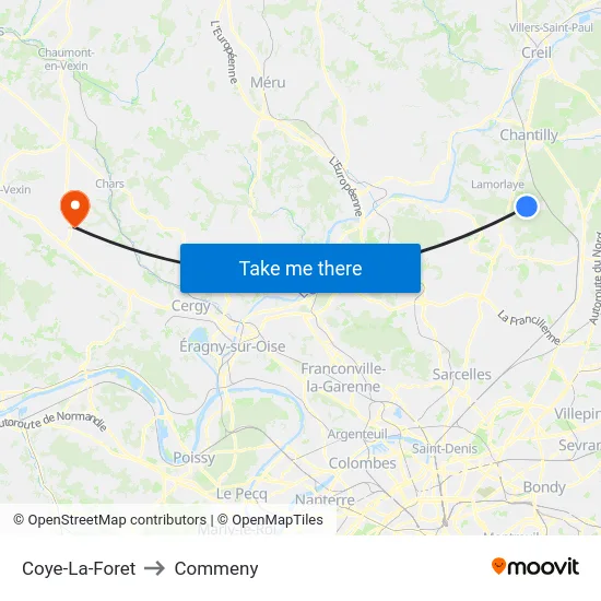Coye-La-Foret to Commeny map