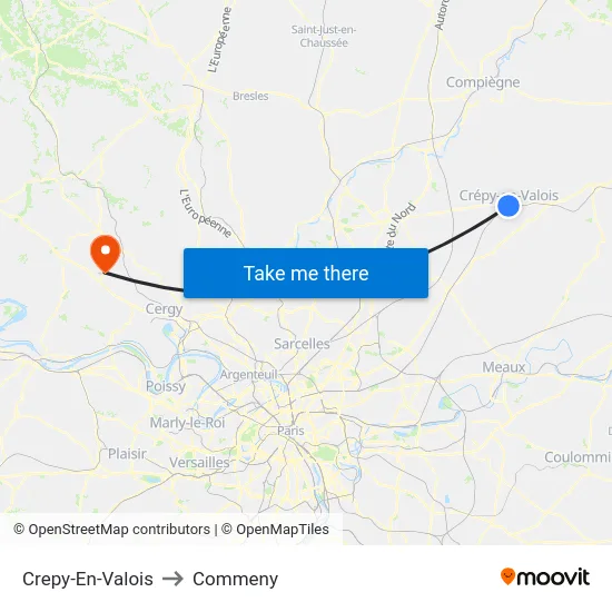 Crepy-En-Valois to Commeny map