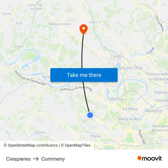 Crespieres to Commeny map