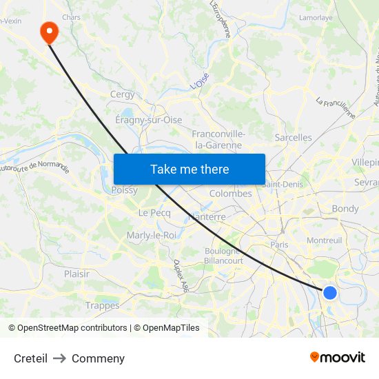 Creteil to Commeny map