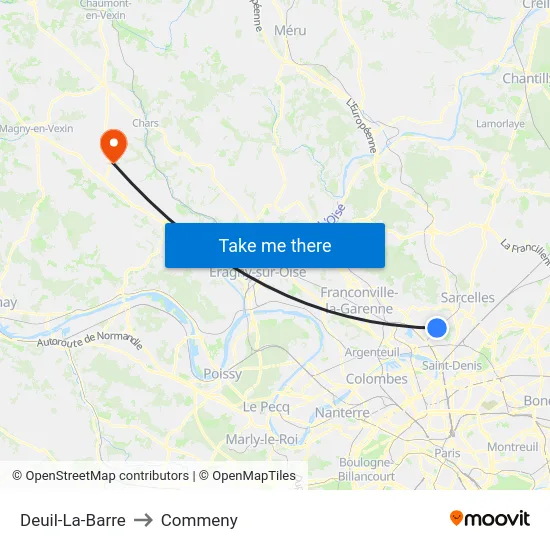 Deuil-La-Barre to Commeny map