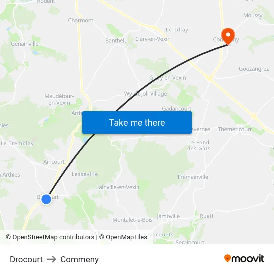Drocourt to Commeny map