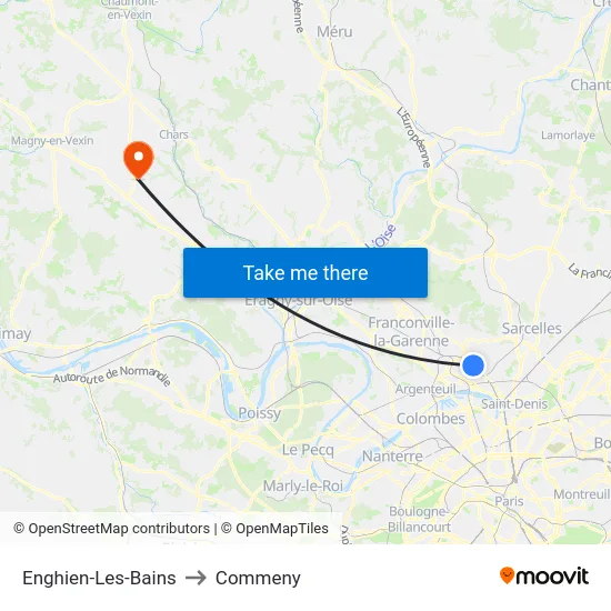 Enghien-Les-Bains to Commeny map