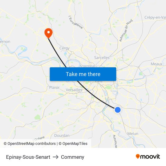 Epinay-Sous-Senart to Commeny map