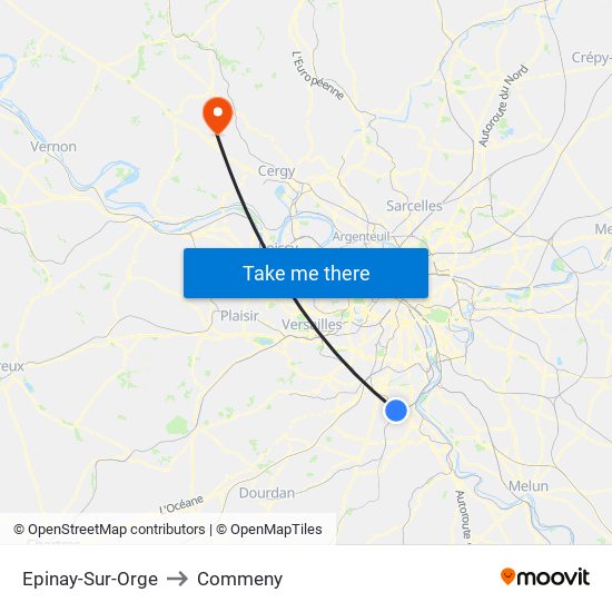 Epinay-Sur-Orge to Commeny map