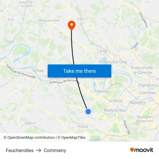 Feucherolles to Commeny map