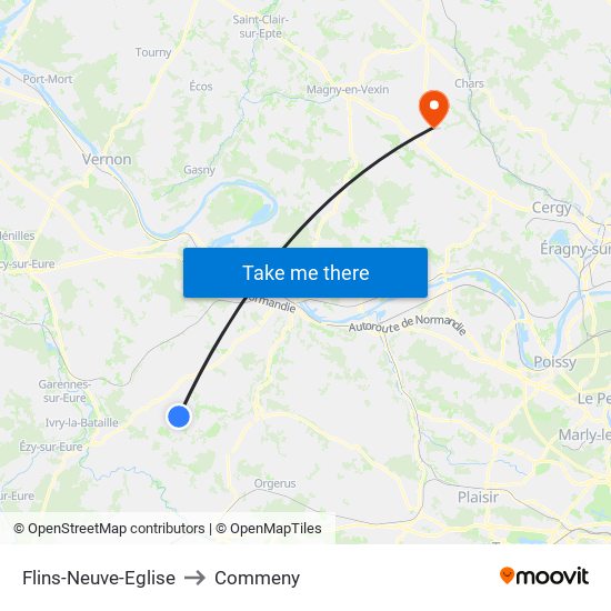 Flins-Neuve-Eglise to Commeny map