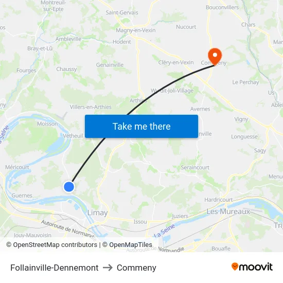 Follainville-Dennemont to Commeny map