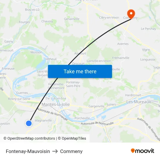 Fontenay-Mauvoisin to Commeny map