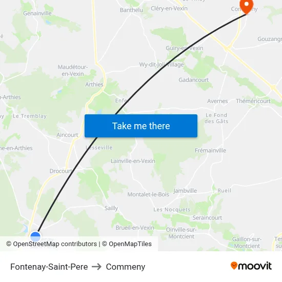 Fontenay-Saint-Pere to Commeny map