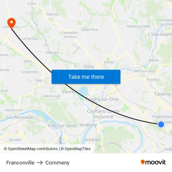 Franconville to Commeny map