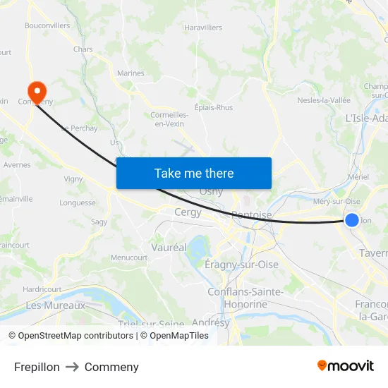 Frepillon to Commeny map