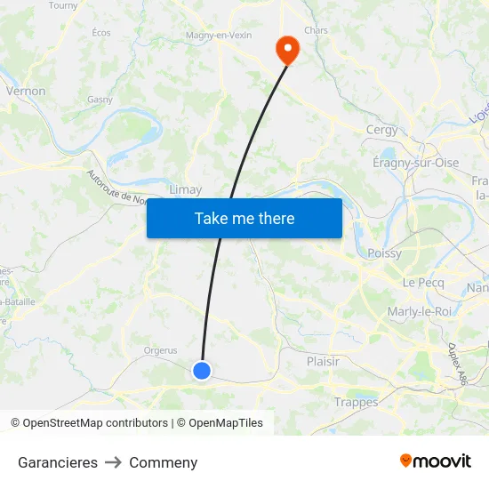 Garancieres to Commeny map
