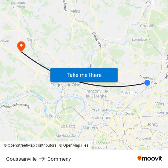 Goussainville to Commeny map