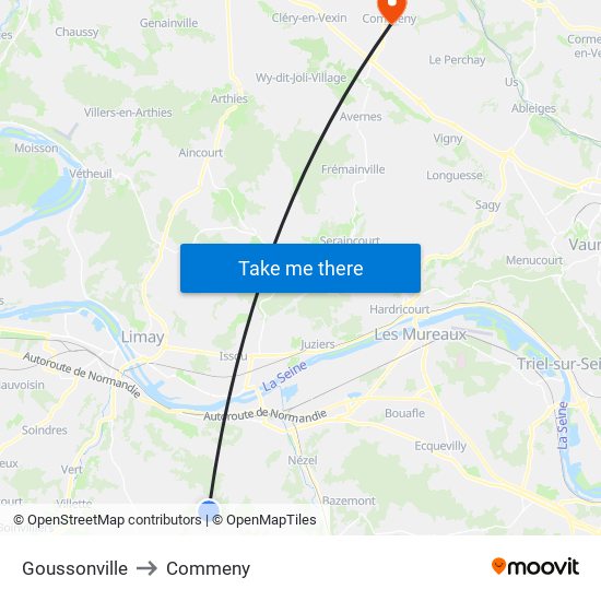 Goussonville to Commeny map