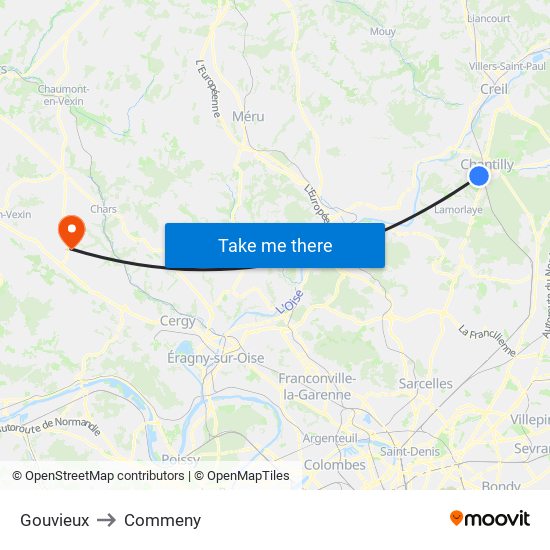 Gouvieux to Commeny map