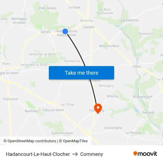 Hadancourt-Le-Haut-Clocher to Commeny map