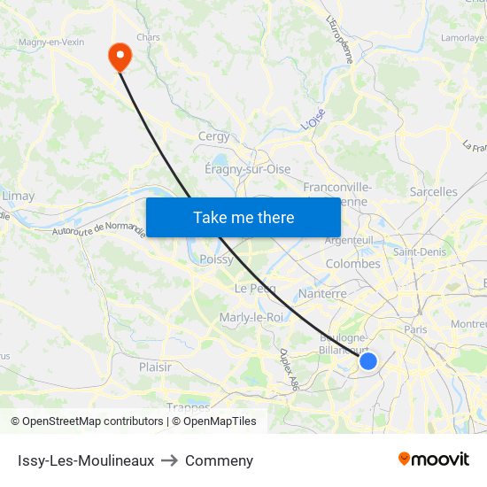 Issy-Les-Moulineaux to Commeny map