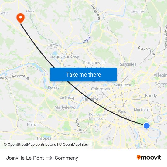 Joinville-Le-Pont to Commeny map