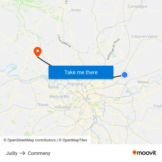 Juilly to Commeny map