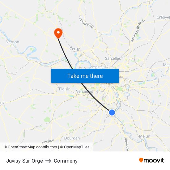 Juvisy-Sur-Orge to Commeny map