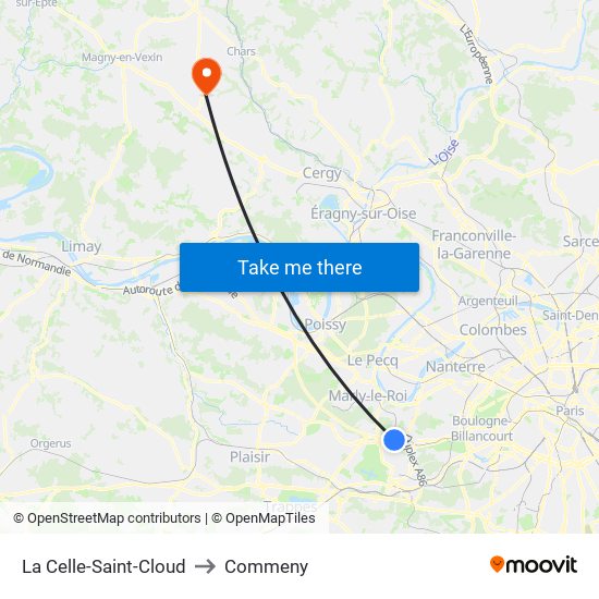 La Celle-Saint-Cloud to Commeny map