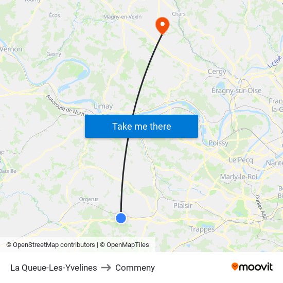 La Queue-Les-Yvelines to Commeny map