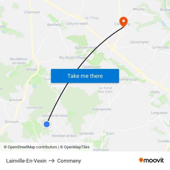 Lainville-En-Vexin to Commeny map