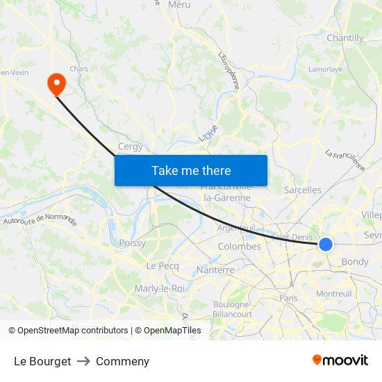 Le Bourget to Commeny map