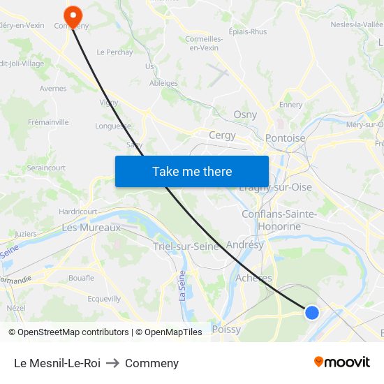 Le Mesnil-Le-Roi to Commeny map