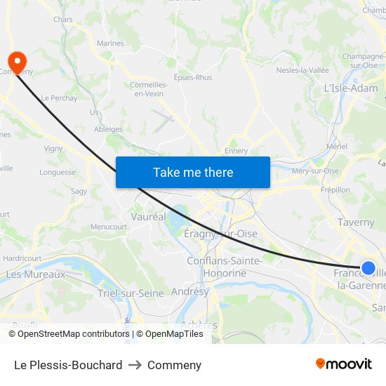 Le Plessis-Bouchard to Commeny map