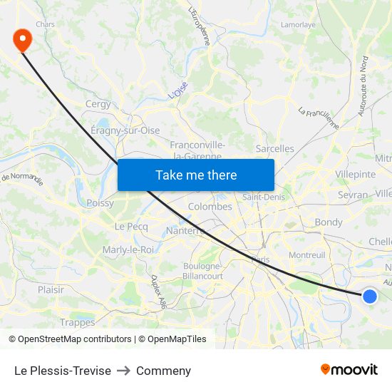 Le Plessis-Trevise to Commeny map